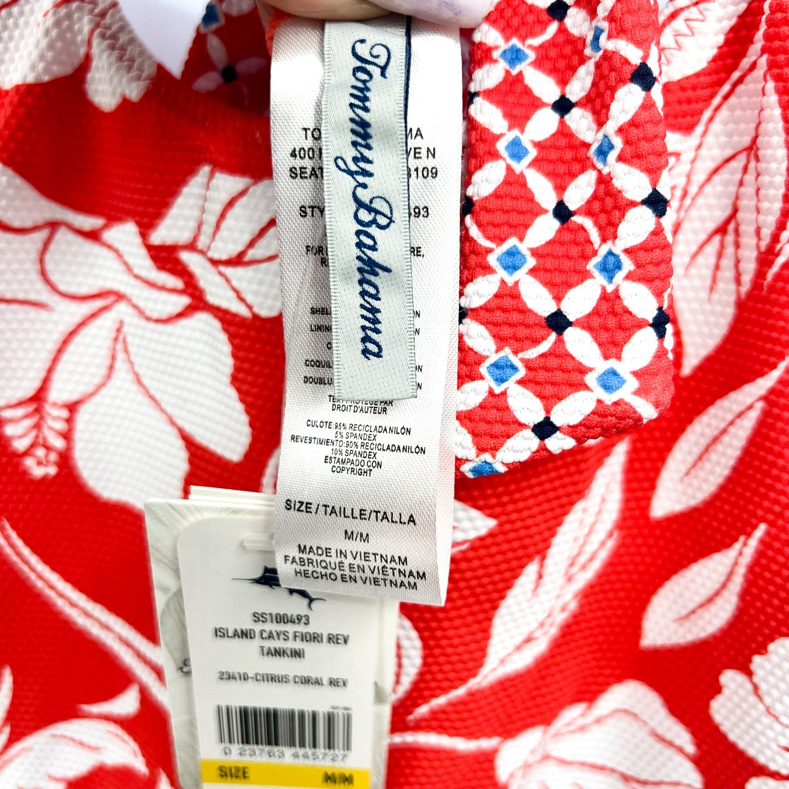 TOMMY BAHAMA Island Cays Fiori Reversible Tankini Top Medium Pink Coral NWT