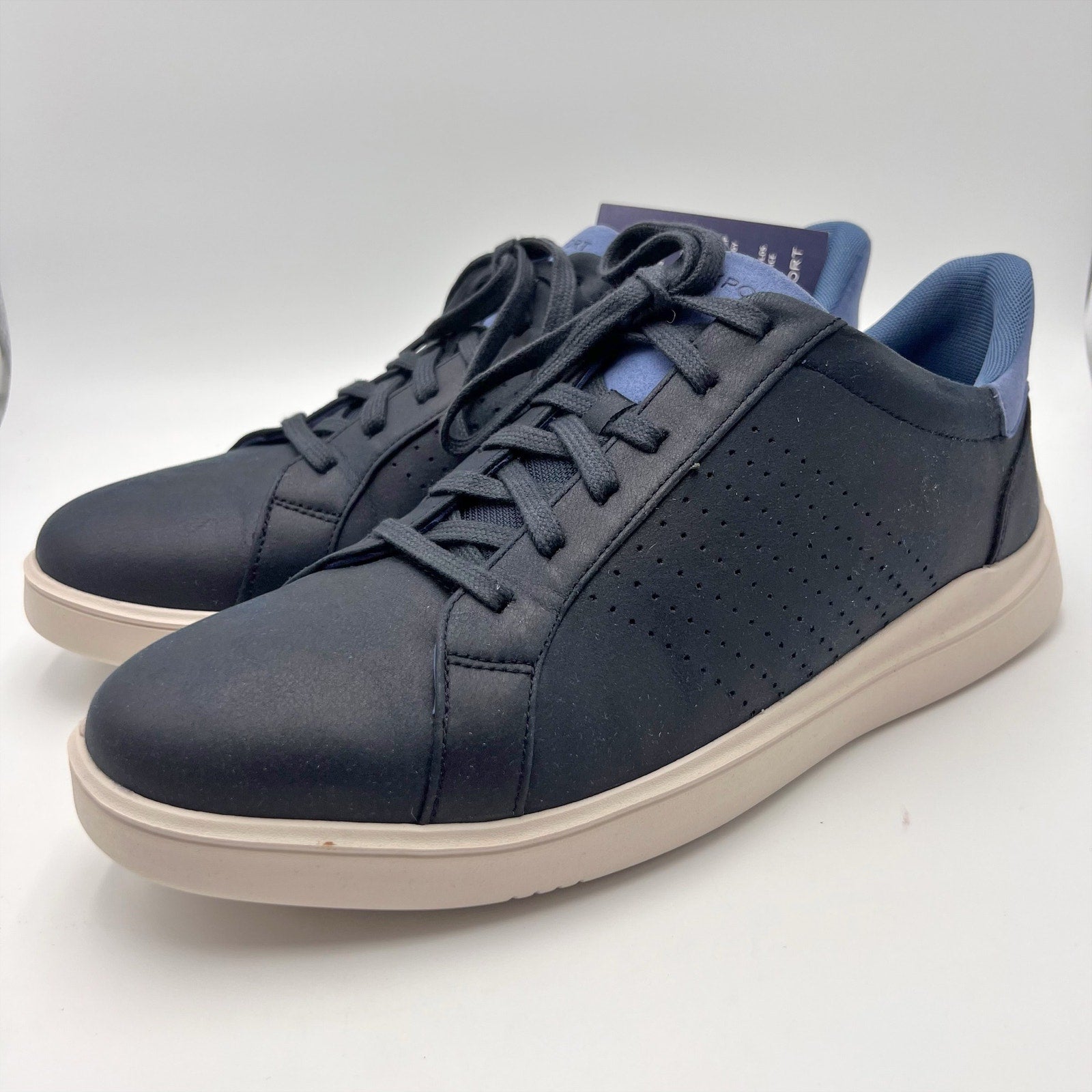 Rockport Mens Tristen Step Activated Sneakers Size 11.5 WIDE Blue Leather NWOB