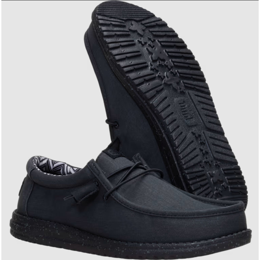 Hey Dude Mens Wallly Stretch Shoes US 15 Wide EU 48 Black Canvas Slip On NIB