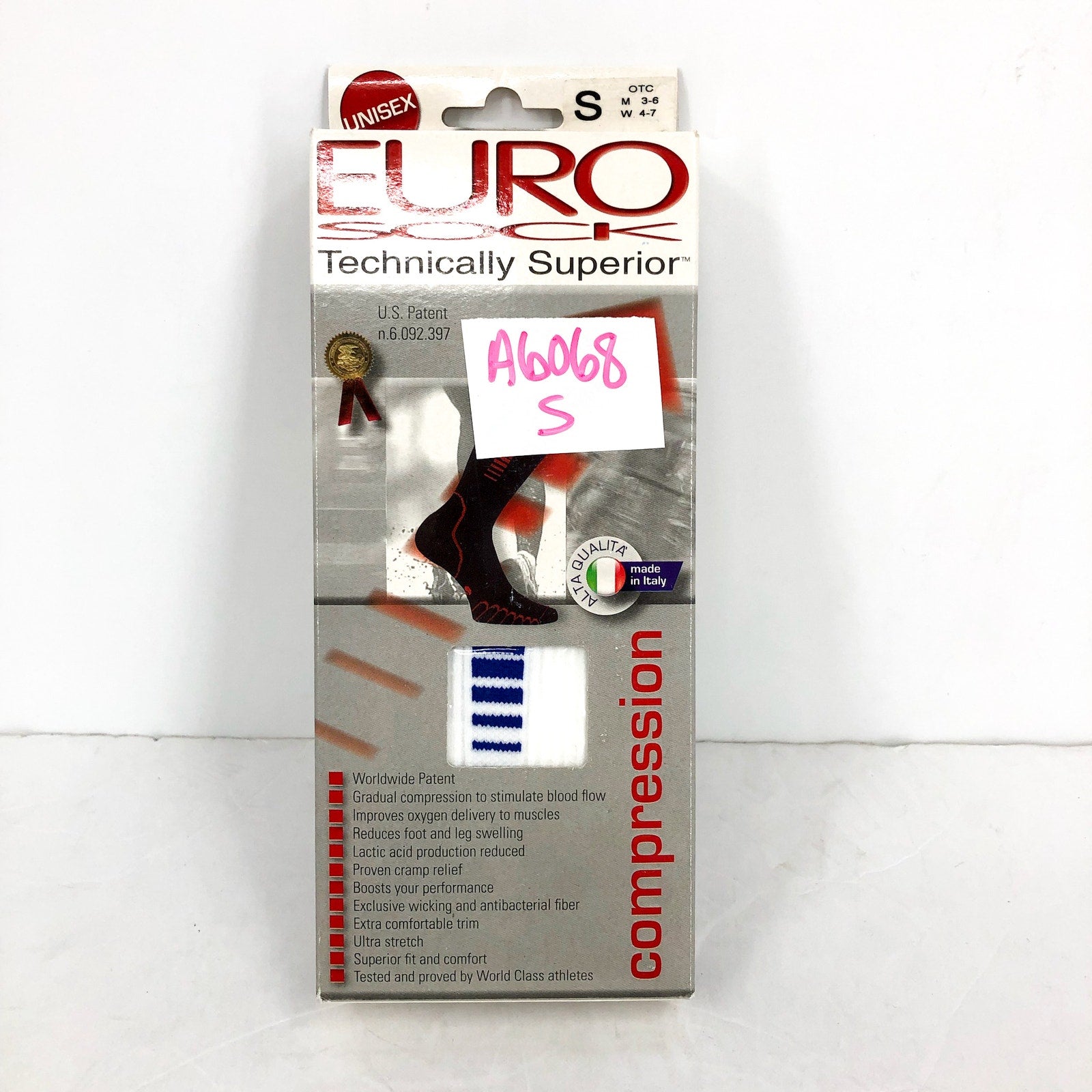 EUROSOCKS Small Womens 4-7 Compression Over the Calf Socks White Lightweight NIB