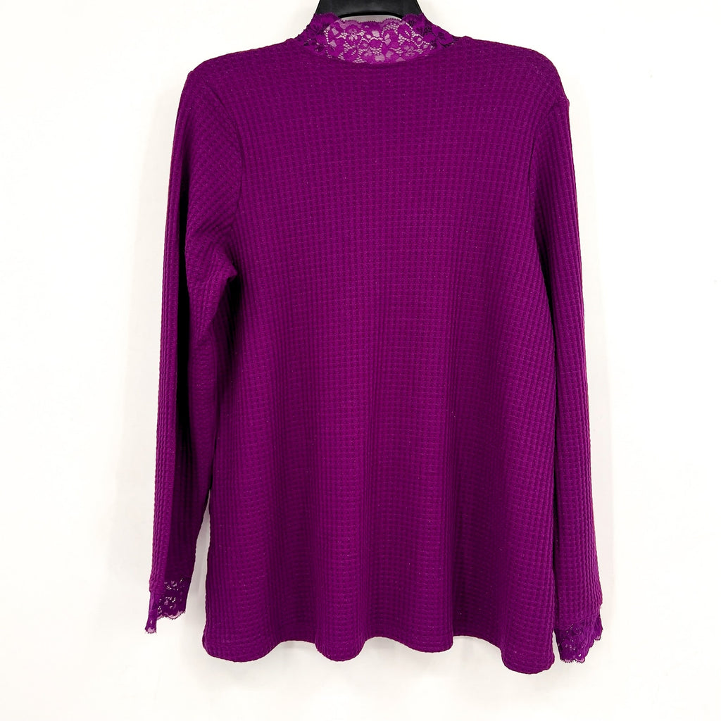 LOGO LORI GOLDSTEIN Metallic Waffle Knit Top Medium Purple Long Sleeve NWOT
