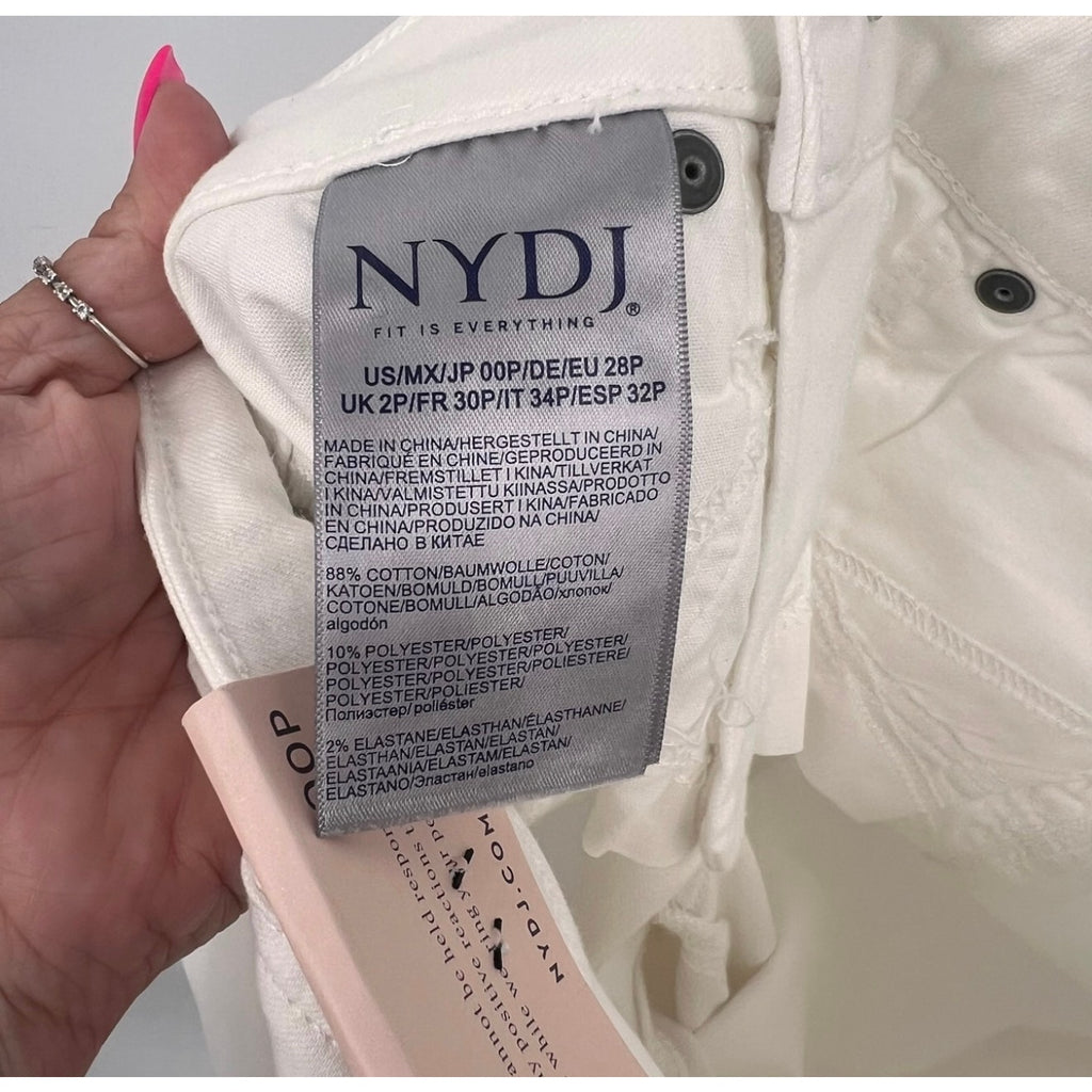 NYDJ Womens's Briella Denim Shorts Size 00 Petite Optic White Cuffs Bermuda NWT