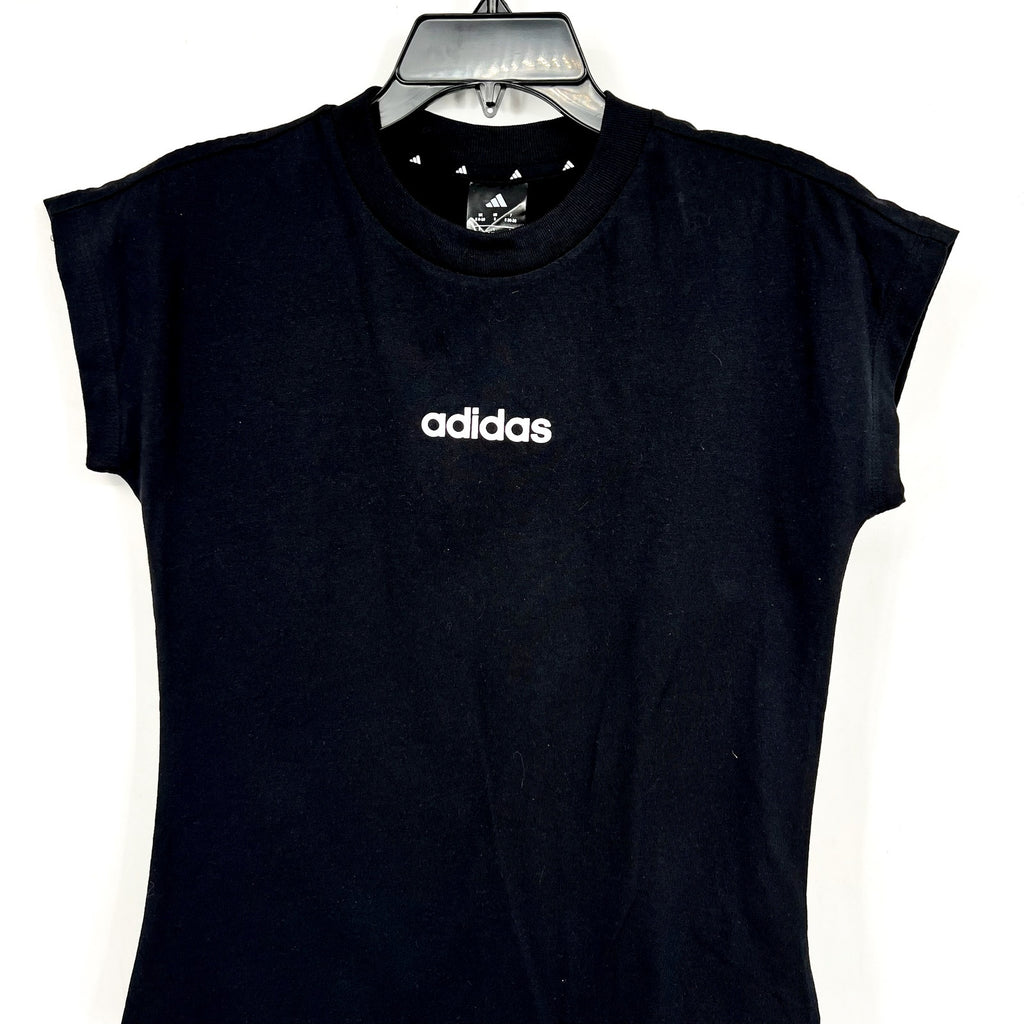 ADIDAS Women's Essentials Linear Cotton Tee Small Black White Short Sleeve NWT