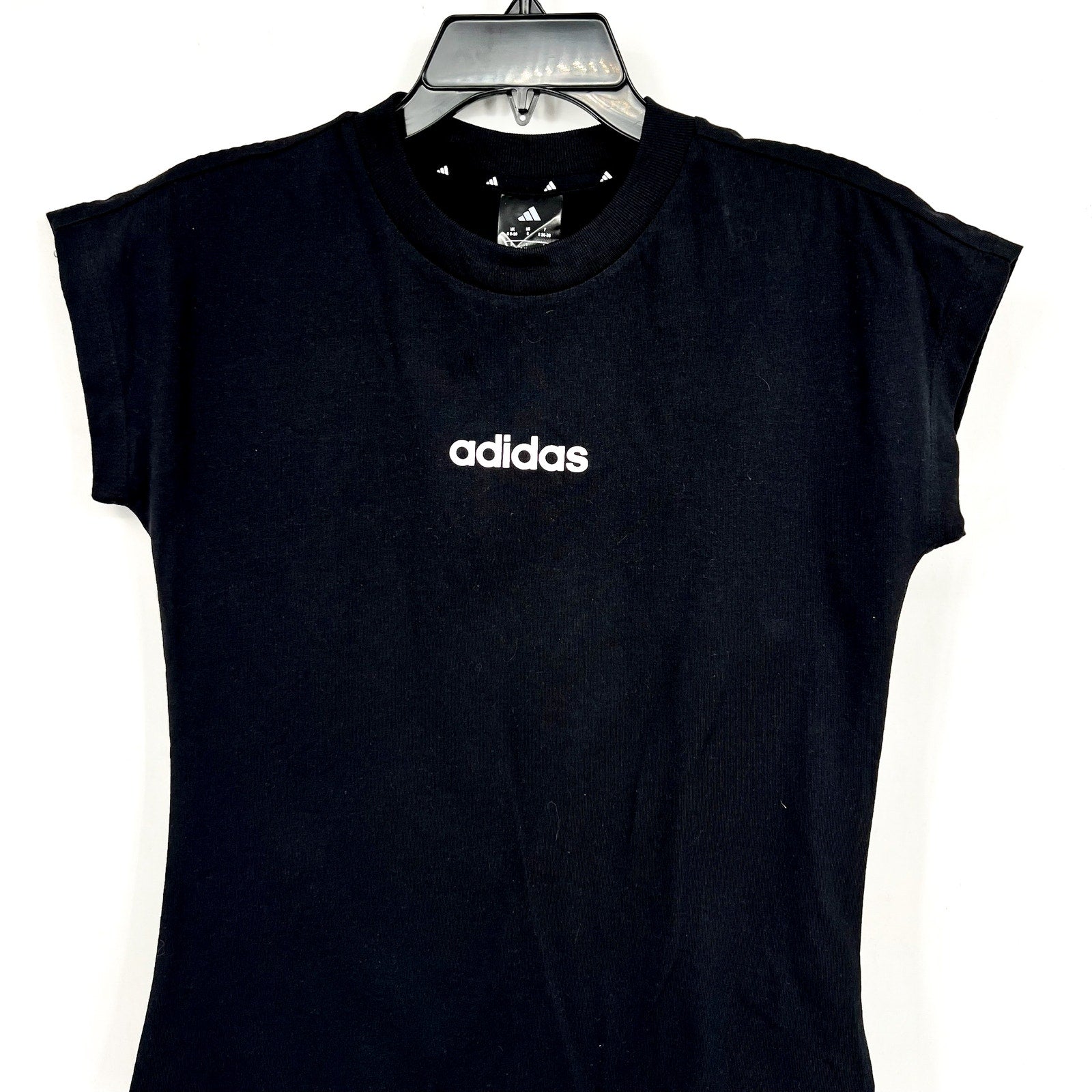 ADIDAS Women's Essentials Linear Cotton Tee Small Black White Short Sleeve NWT