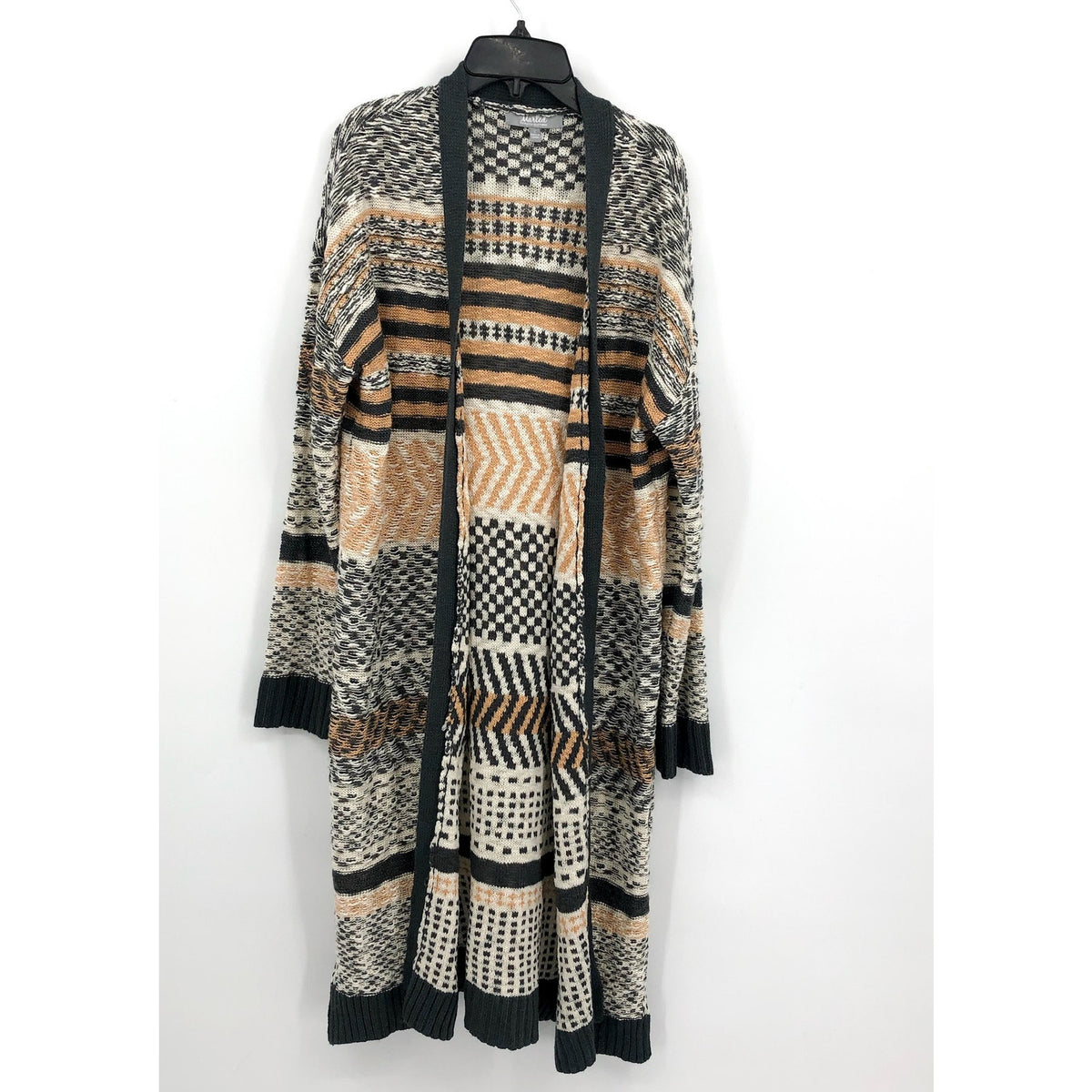 MARLED Womens Long Line Knitted Cardigan Large Grey Colorblock Striped NWOT