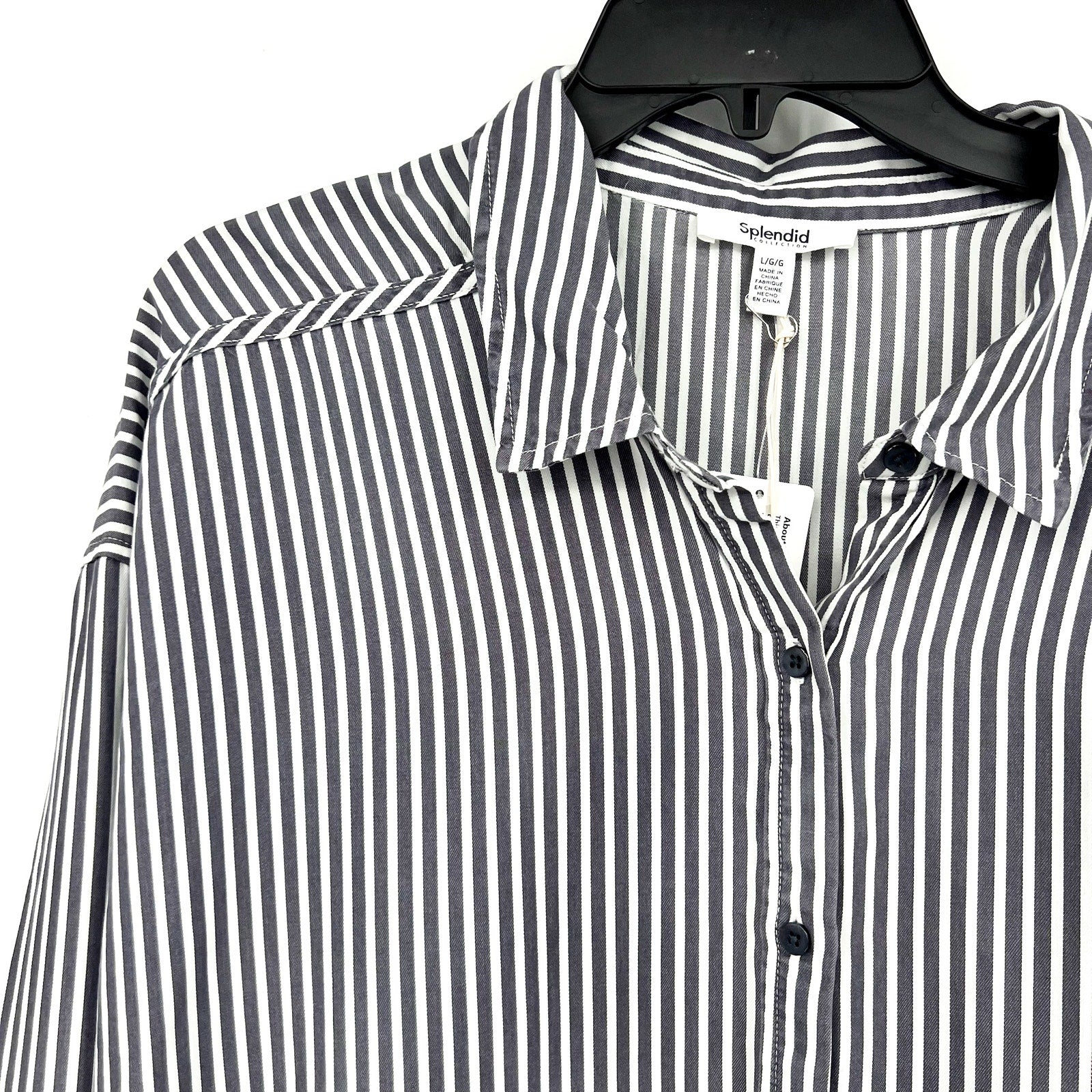 SPLENDID COLLECTION Ella Stripe Button Down Shirt Large Gray White NWT
