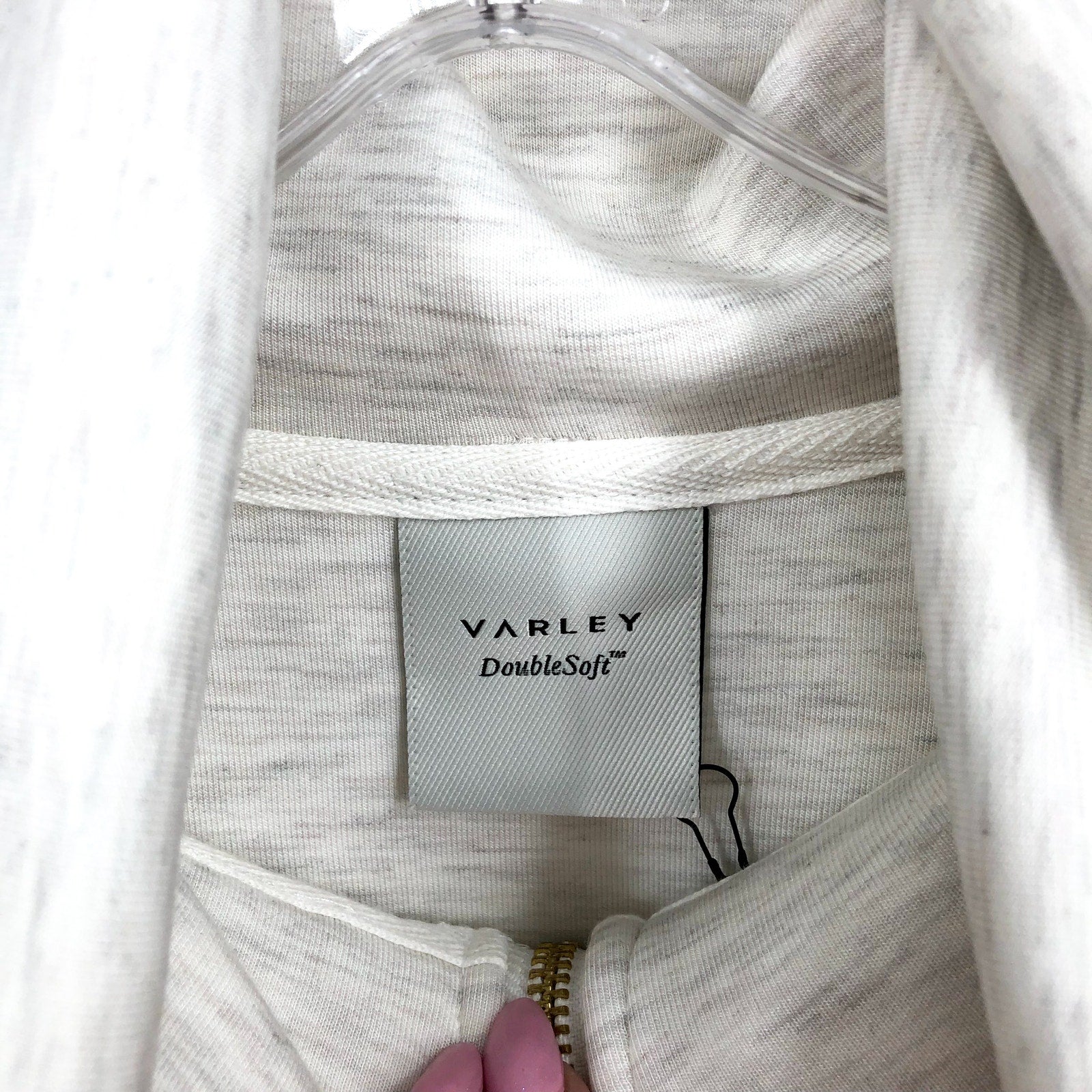 VARLEY Women's Raleigh Zip-Through Sweatshirt Medium Ivory Marl DoubleSoft NWOT
