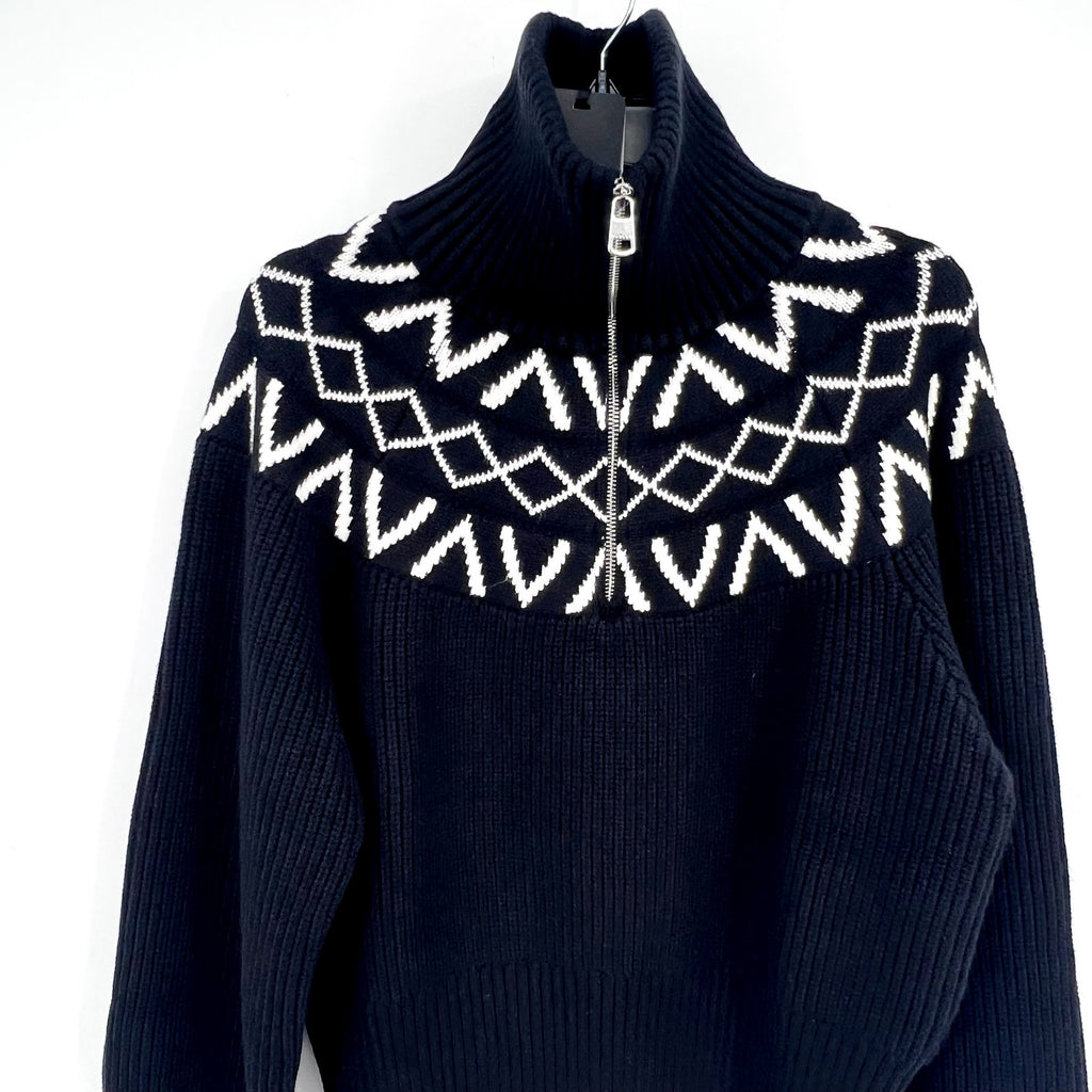 VARLEY Sigrid Fairisle Half-Zip Knit Sweater Medium Black Long Sleeve NWT