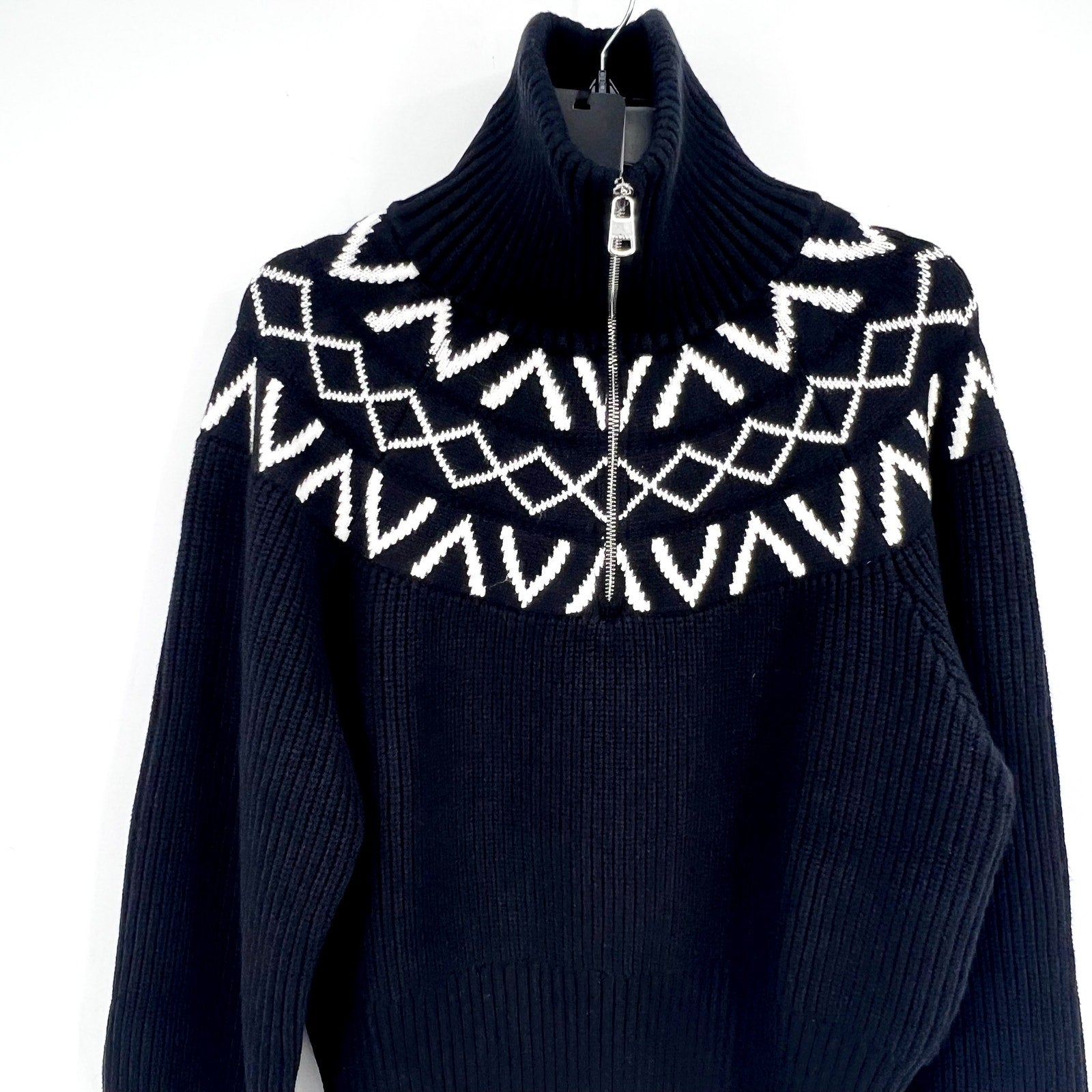 VARLEY Sigrid Fairisle Half-Zip Knit Sweater Medium Black Long Sleeve NWT