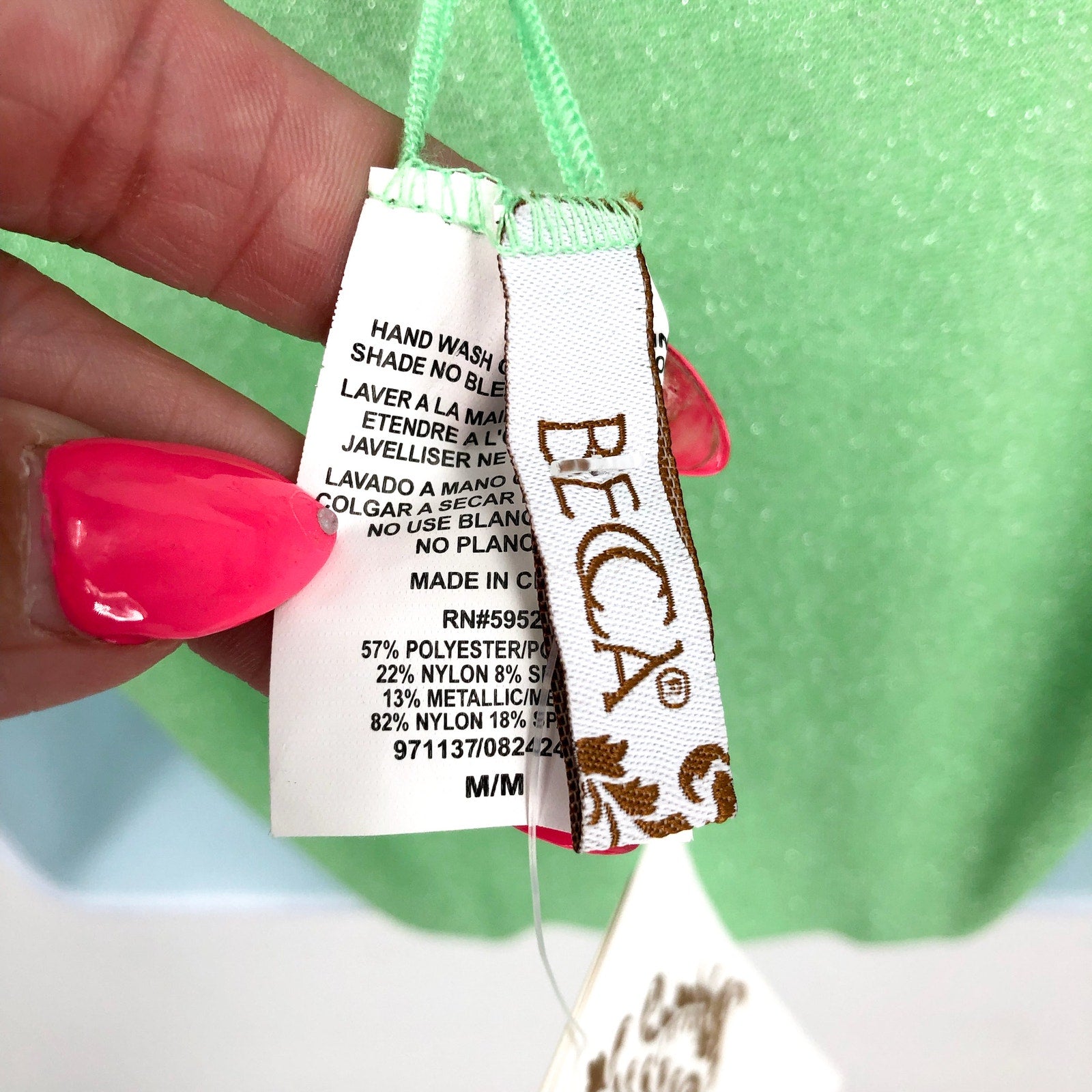 BECCA Glimmer Sparkly One Shoulder One Piece Swimsuit Medium Lime Green NWT