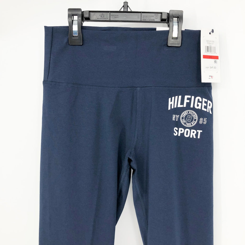 TOMMY HILFIGER SPORT Full Length Athletic Leggings XS Navy Blue High Rise NWT