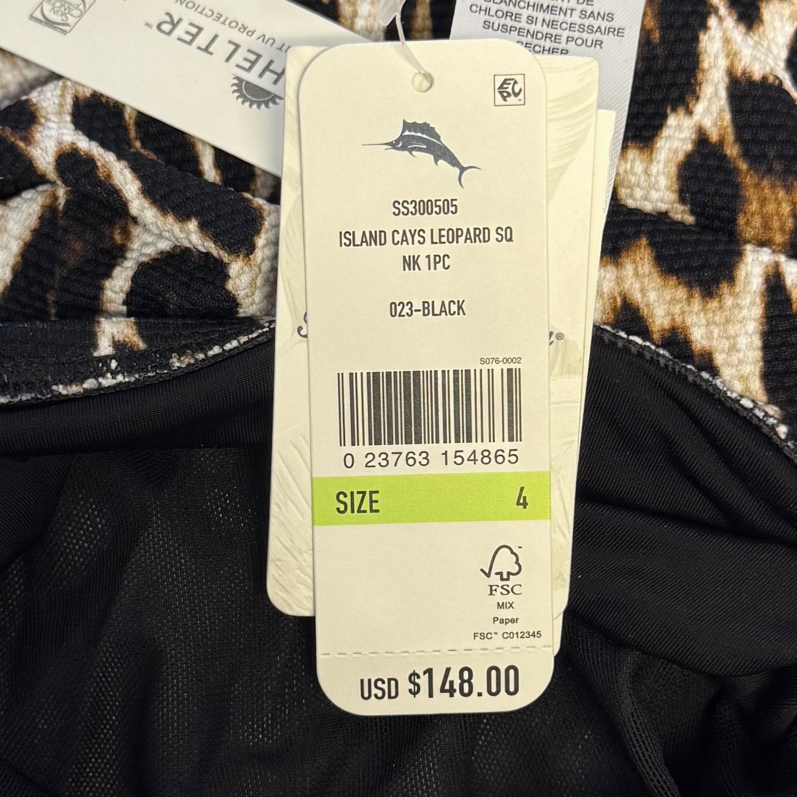 TOMMY BAHAMA Women's Island Cays Leopard One-Piece Swimsuit Size 4 Black Tan NWT