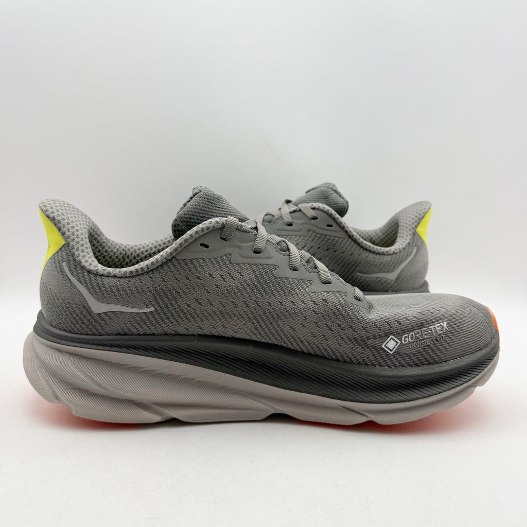 Hoka Mens Clifton 9 GTX Running Sneakers US 10 D Grey Orange WP Athletic NWOB