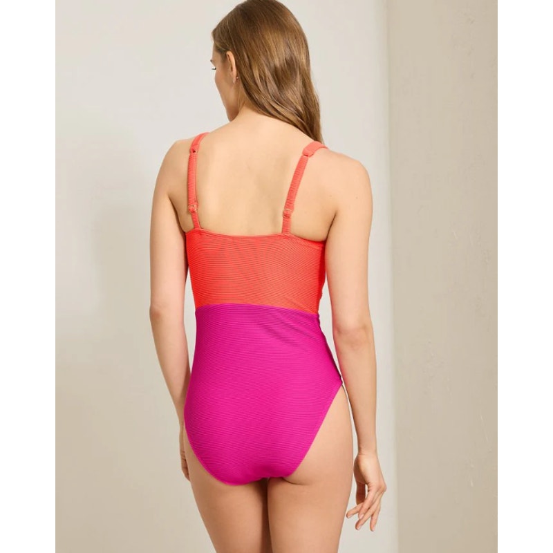 TOMMY BAHAMA Ocean Point One Piece Swimsuit Size 10 Pink Maui Colorblock NWT