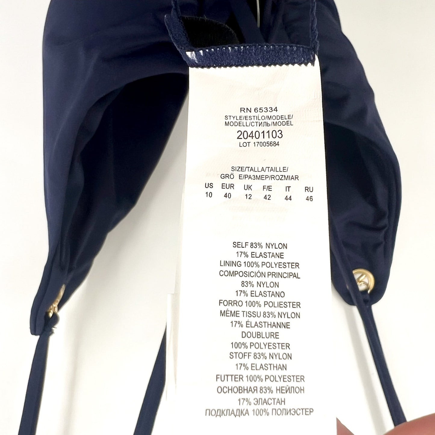 LAUREN RALPH LAUREN Strappy Plunge One-Piece Swimsuit Size 10 Blue Vneck NWT