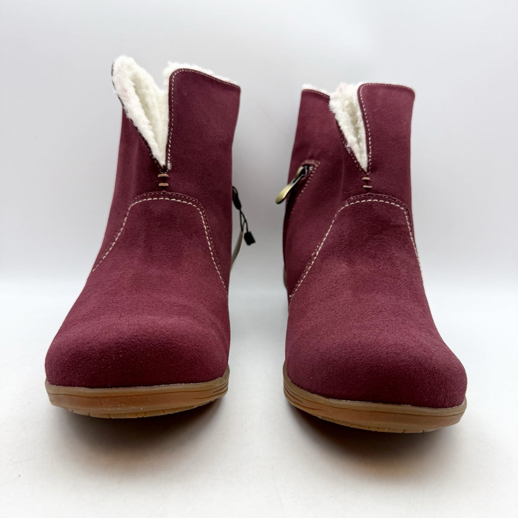 Spenco Womens Sun Valley Ankle Boots US 6.5 Red Burgundy Suede Sherpa Lined NIB