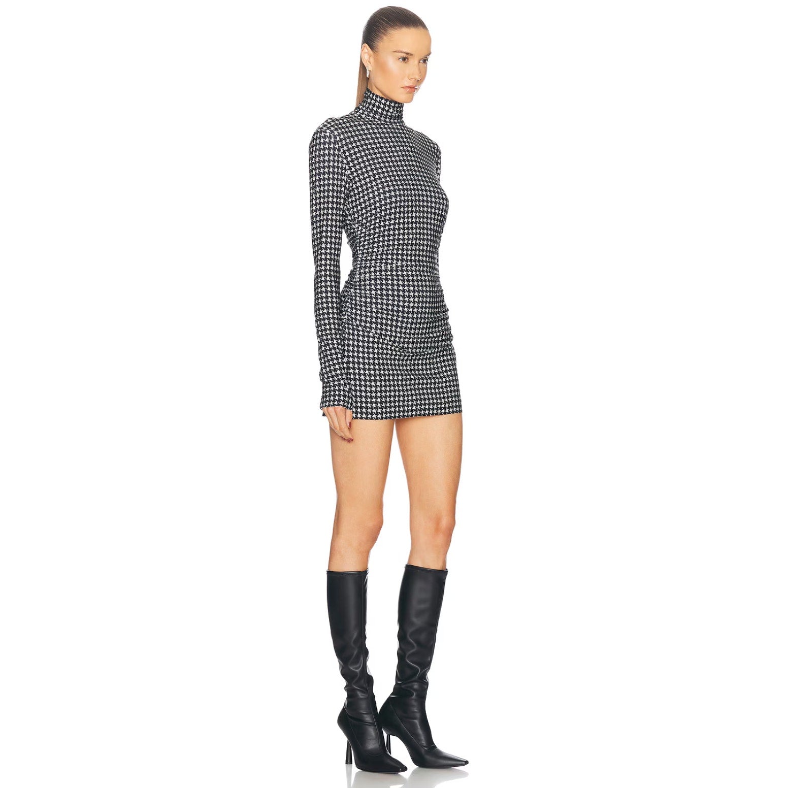 NORMA KAMALI Long Sleeve Turtleneck Pickleball Dress XS/34 Large Houndstooth NWT