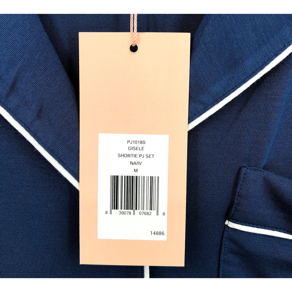 EBERJEY Women's Gisele Shortie PJ Set Medium Navy Blue Ivory TENCEL Modal NWT