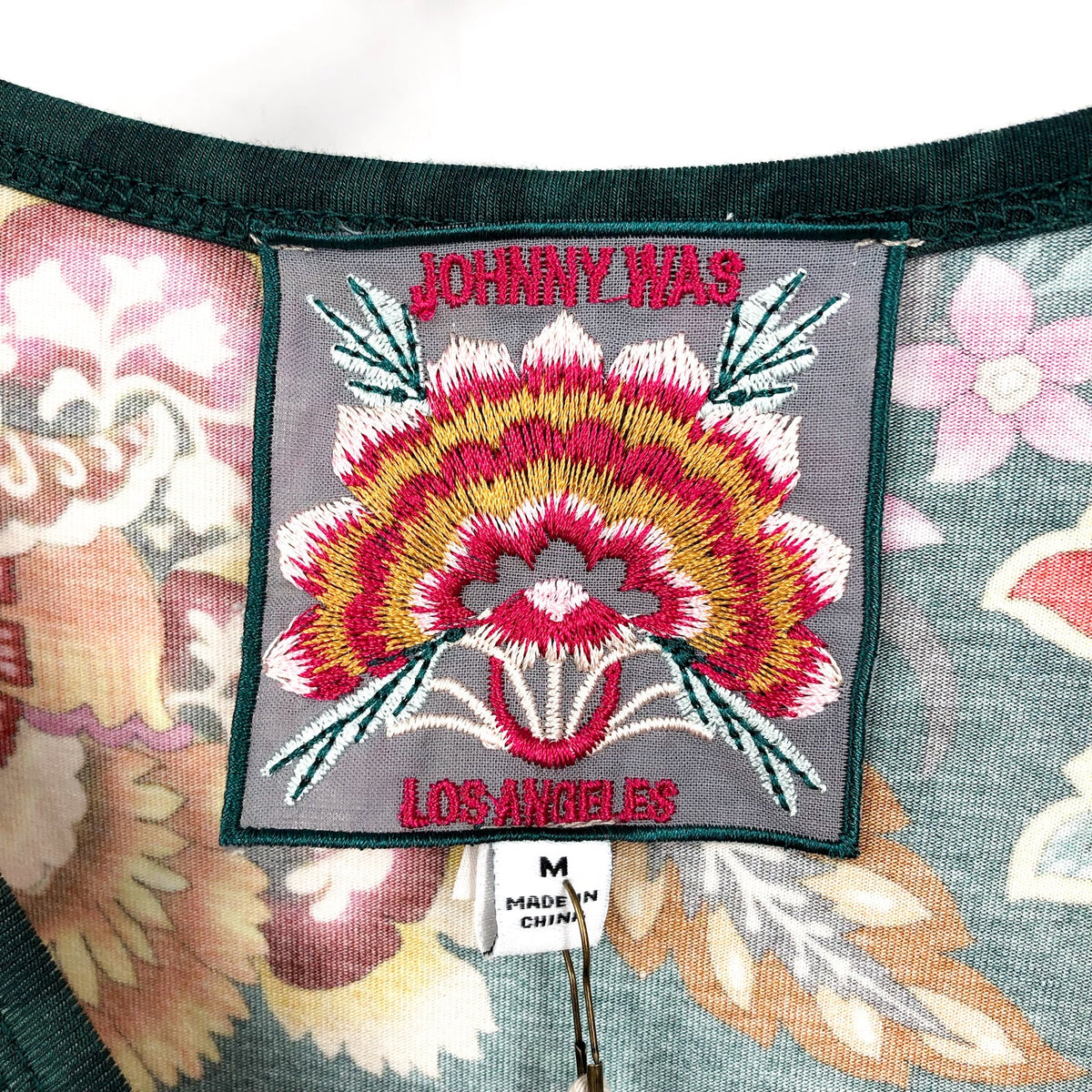 JOHNNY WAS The Janie Favorite Puff Sleeve Knit Tee Medium Green/Multi NWT
