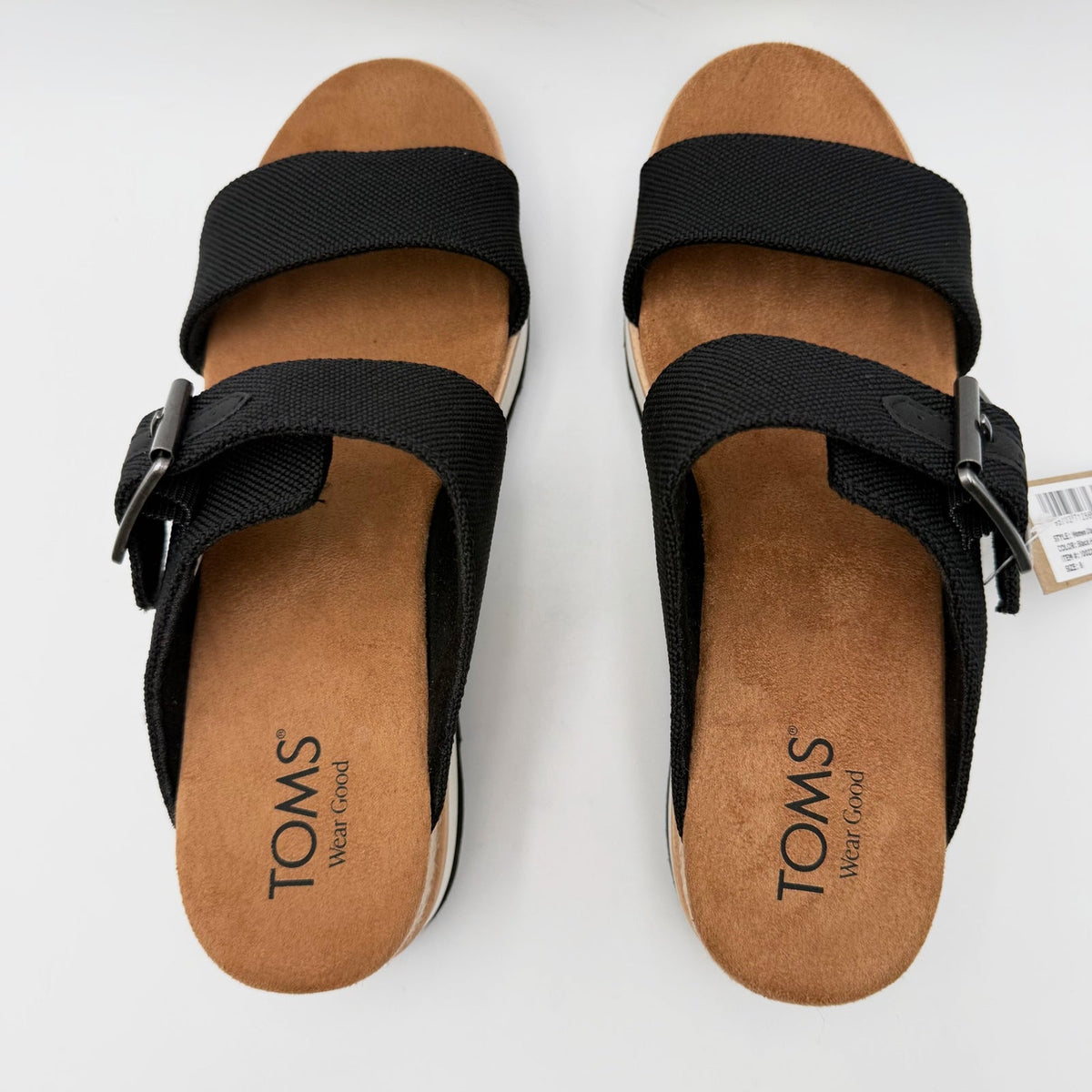 TOMS Womens Diana Mule Buckle Wedge Sandals Size 8 EU 38.5 Black Canvas NIB