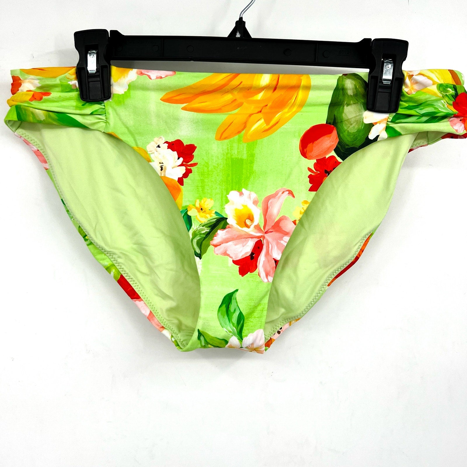 SEAFOLLY Womens Tropique Ruched Bikini Bottom Size 12 Green Aloe Gel Print NWT