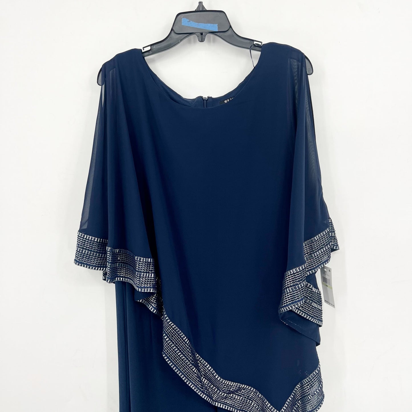 SLNY Women's Metallic Trim Cape Jumpsuit 18W Navy Blue Silver Asymmetrical NWT