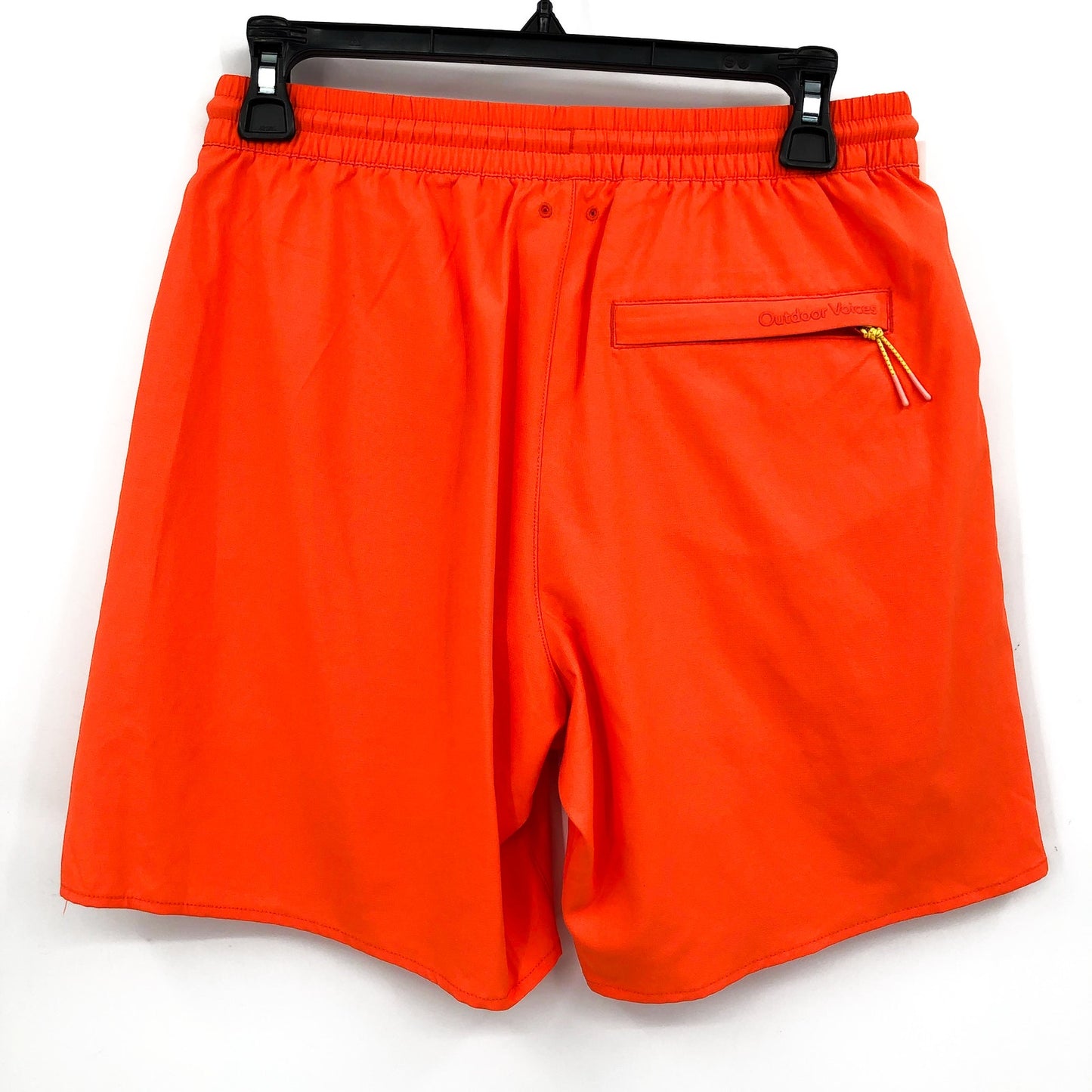 OUTDOOR VOICES Mens SolarCool 7" Beach Shorts Hibiscus Orange LARGE