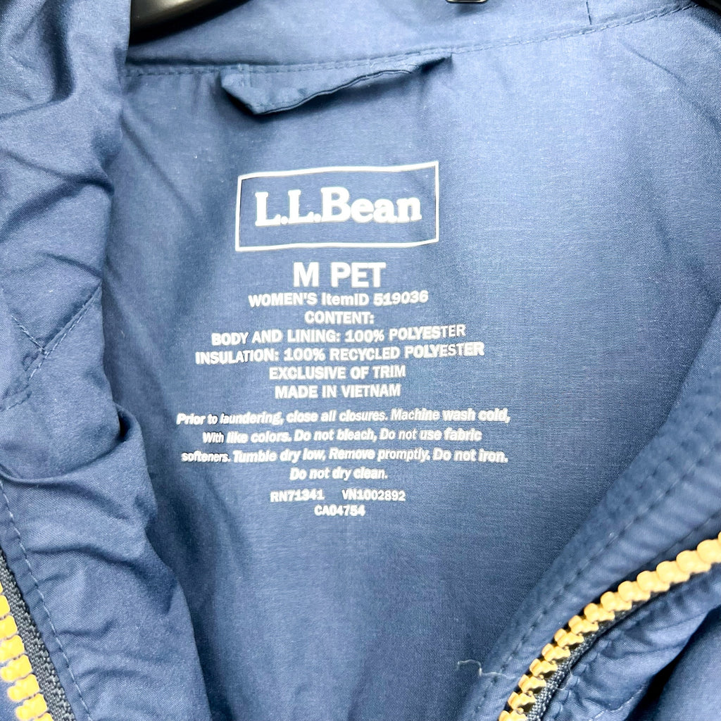 L.L BEAN Womens Bean's Cozy Quilted Coat Medium Petite Blue Mid-Length NWOT