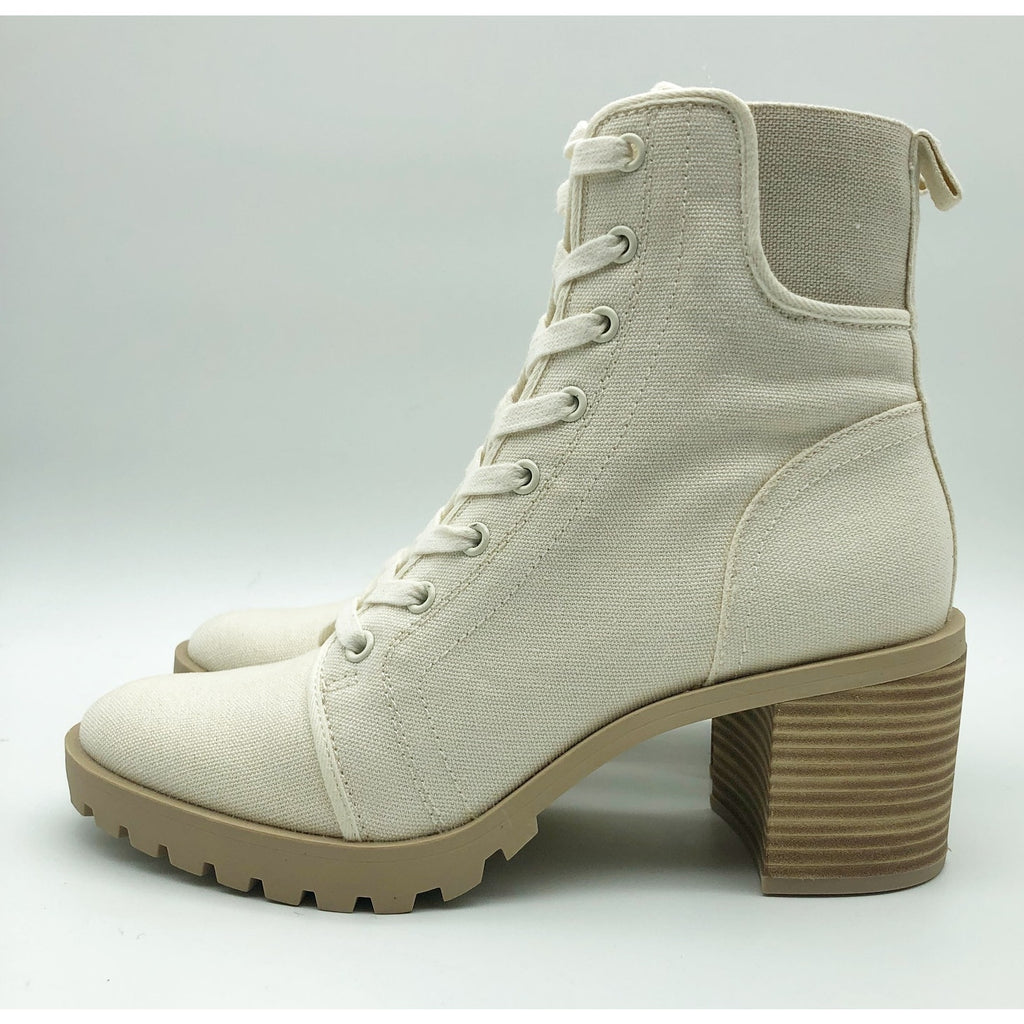Dolce Vita Womens Canvas Combat Boots Size 11 Off White Stacked Heel NWOB
