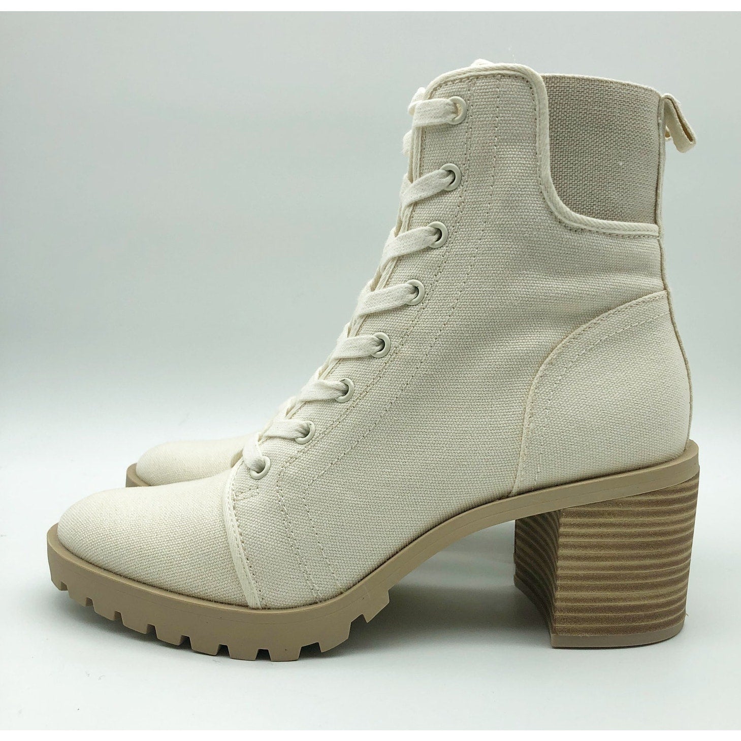 Dolce Vita Womens Canvas Combat Boots Size 11 Off White Stacked Heel NWOB