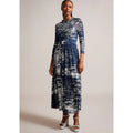TED BAKER Iggiey Metallic Burnout Midi Dress Large US 12 Navy Blue NWT