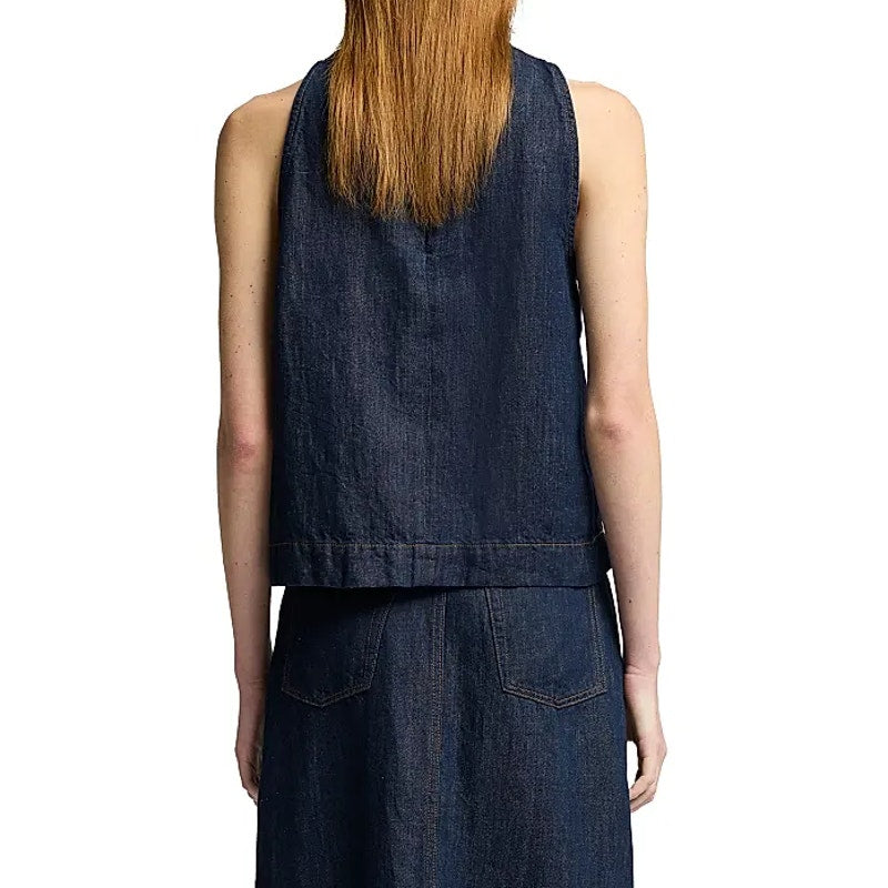 7 FOR ALL MANKIND Sleeveless Denim Top Medium Blueberry Cotton Linen NWT