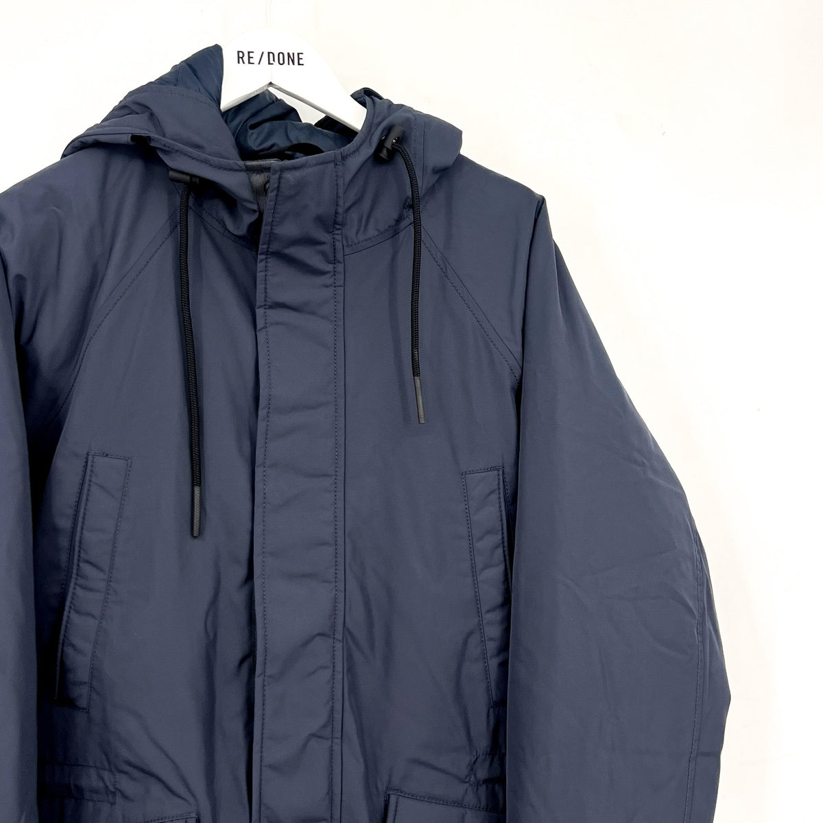 EVERLANE Men's The ReNew Long Parka Jacket Medium Navy Blue Hooded NWOT