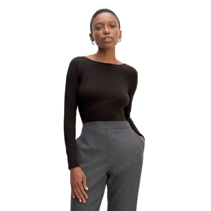 EVERLANE Women's The Supima® Form Scoop-Back Tee Small Black Long Sleeve NWT
