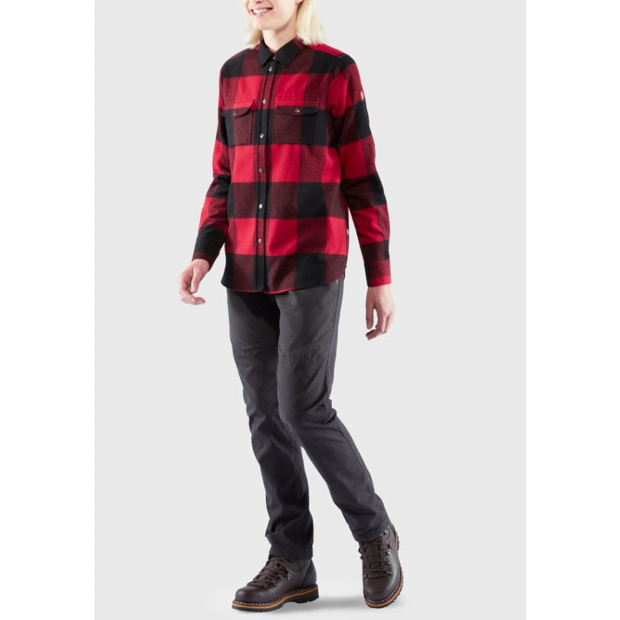 FJALLRAVEN Womens Canada Plaid Shirt Large Red Black Shacket Wool NWT