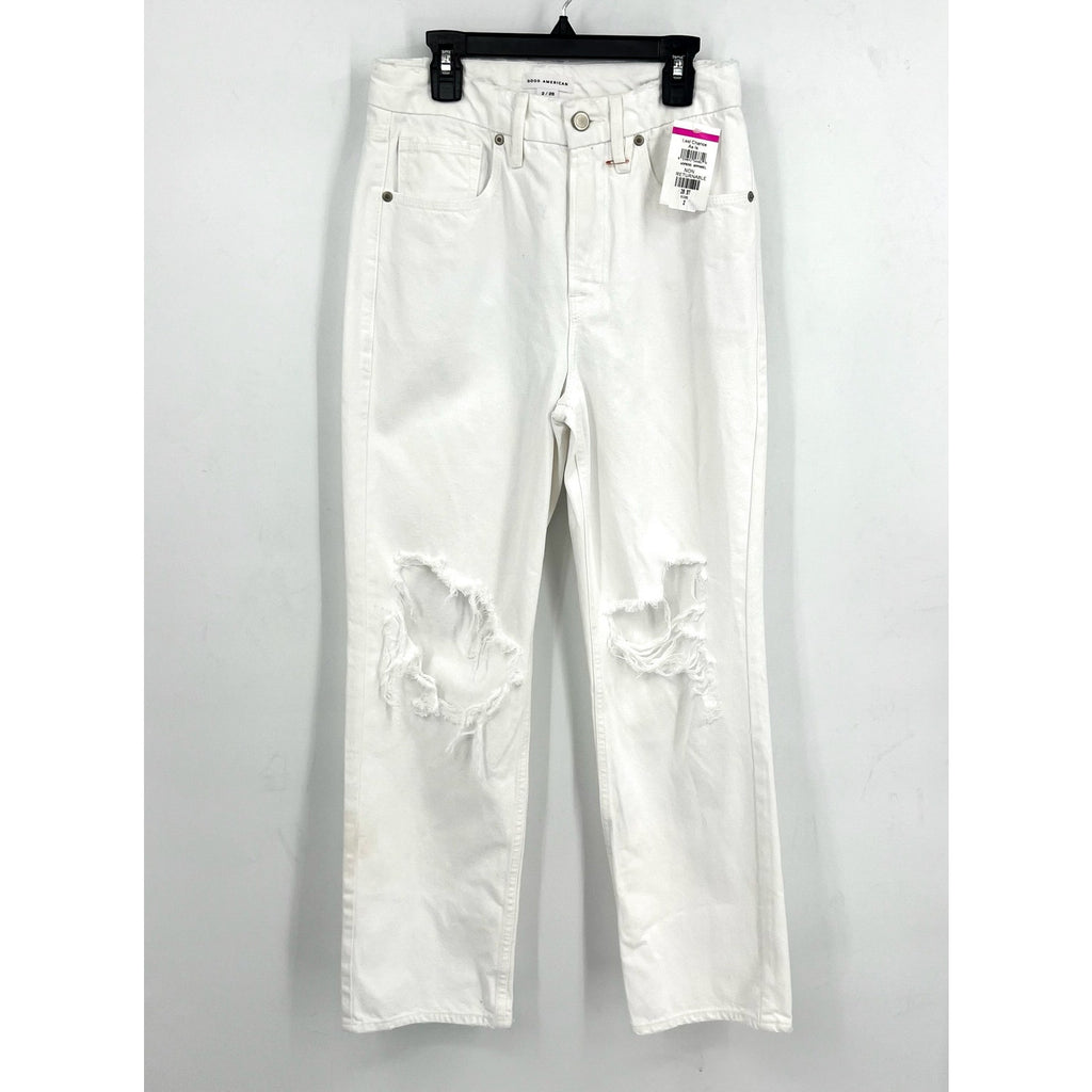 GOOD AMERICAN Good '90s Duster Natural Fray US Size 2 - 26 White Distressed NWOT