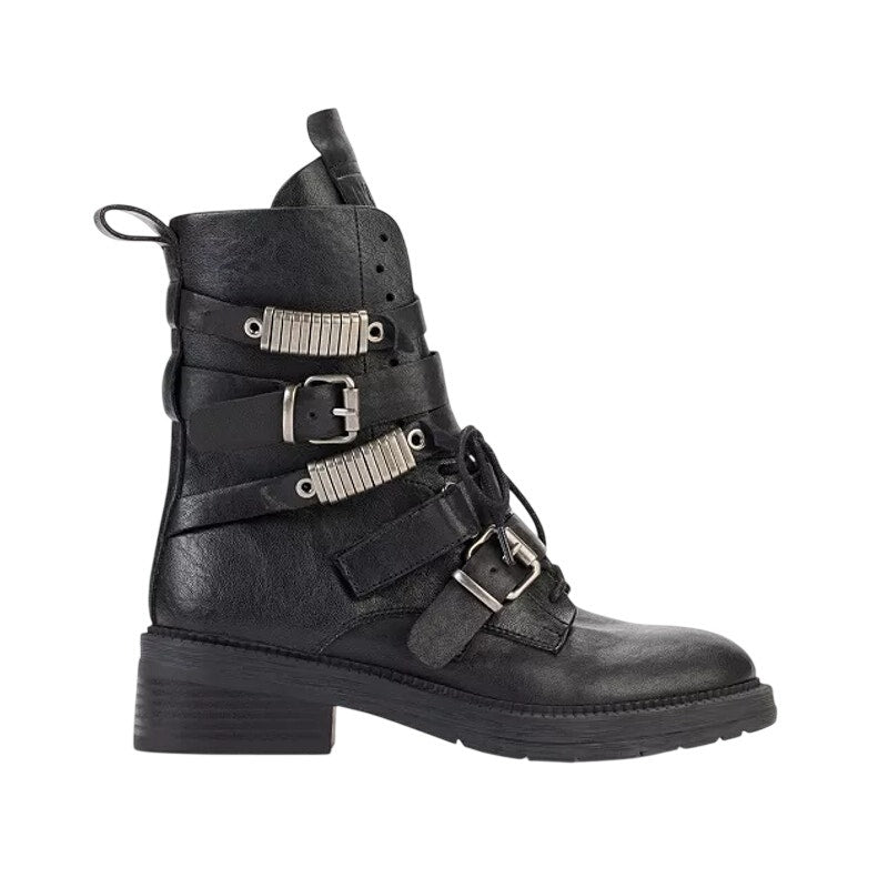 DKNY Womens Ita Buckled Combat Boots US 9.5 EU 40.5 Black Leather NIB