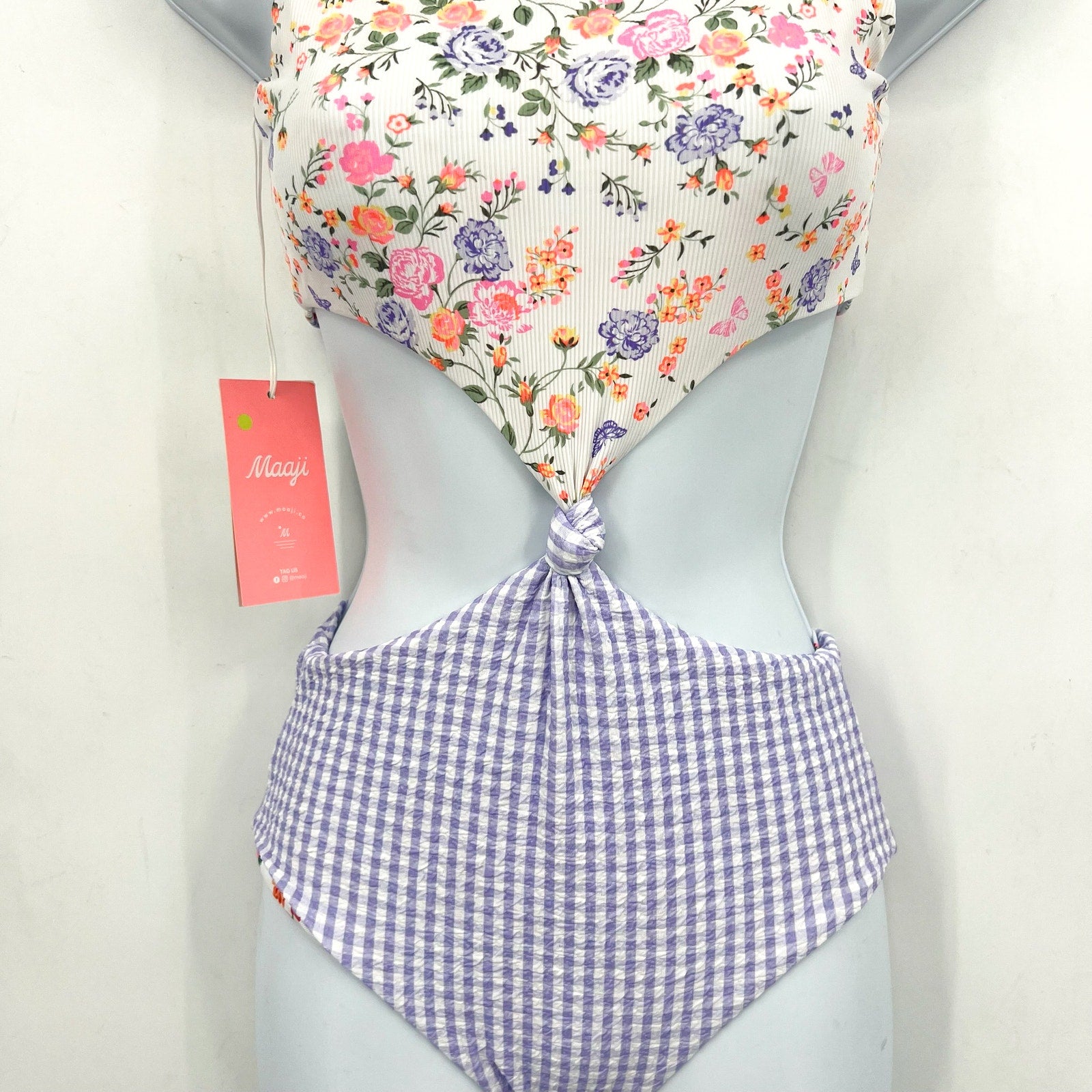 MAAJI Backyard Twist One Piece Swimsuit Girls 12 White Floral Reversible NWT