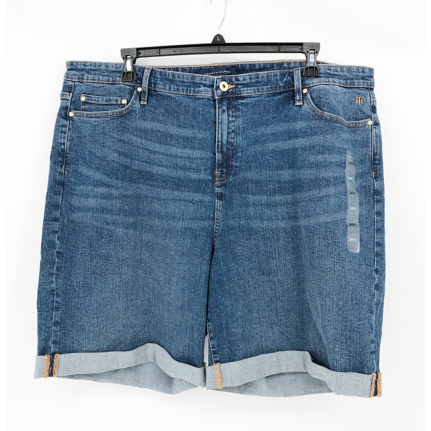 TOMMY HILFIGER Women's TH Flex Denim Shorts 24W Blue Cuffed 9" Inseam Cuffed NWT