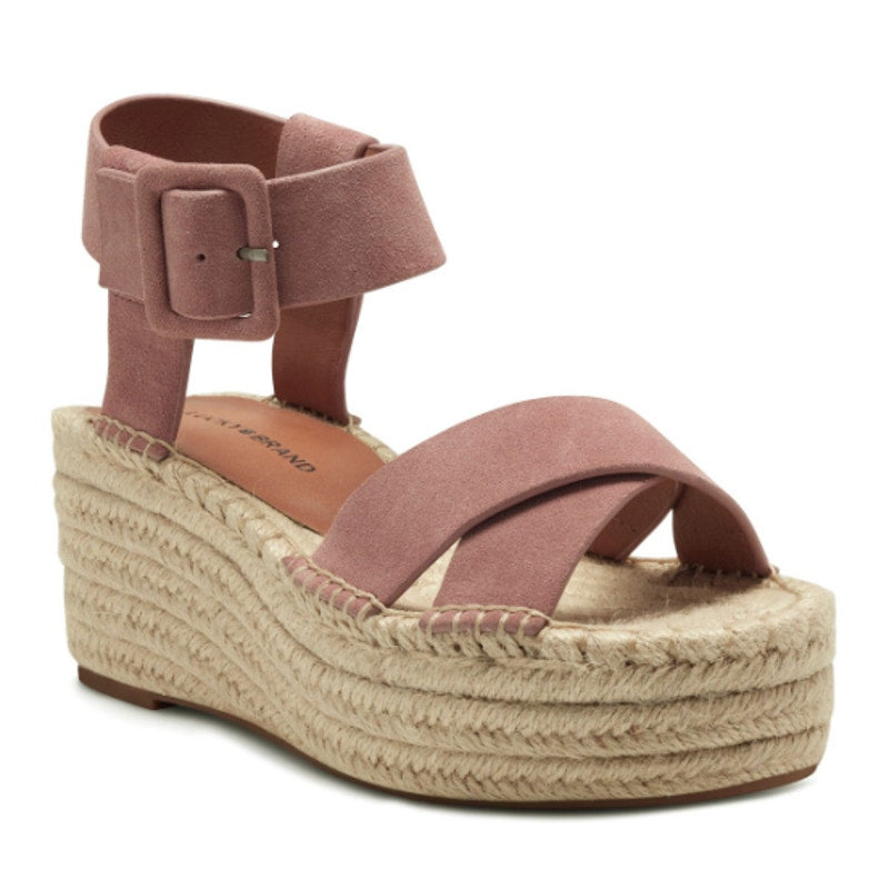 Lucky Brand Womens Audrinah Wedge Sandals Size 8.5 M Pink Taupe Suede NWOB