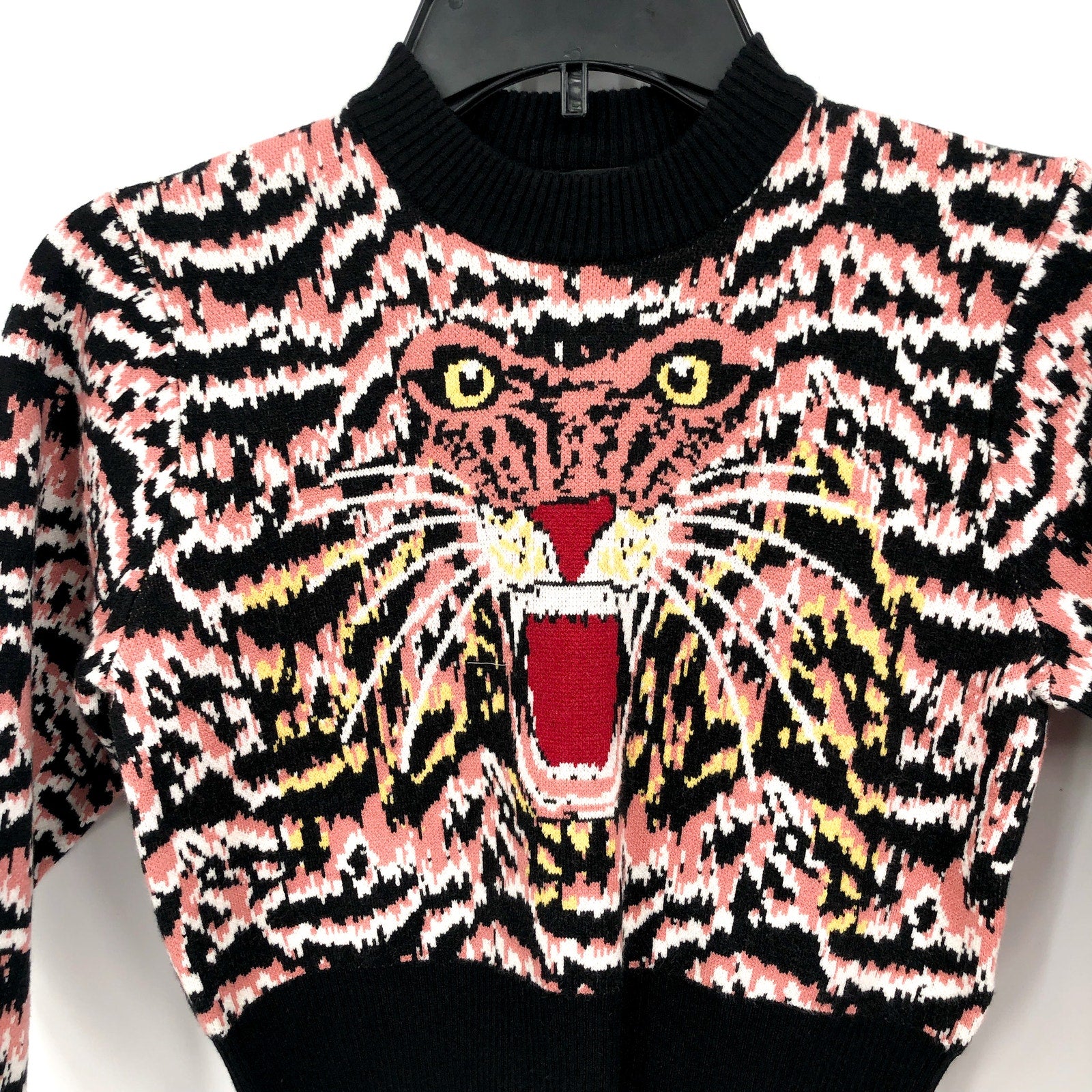 BARDOT JUNIOR Girl's Roar Intarsia Knit Crewneck Sweater Size 10 Black Lion NWT