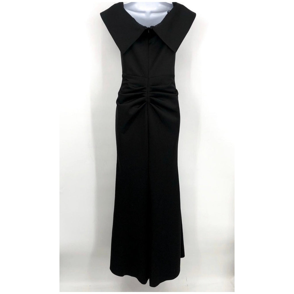 XSCAPE Women's Scuba Off The Shoulder Gown Size 4 Black Ruffle Crepe NWT