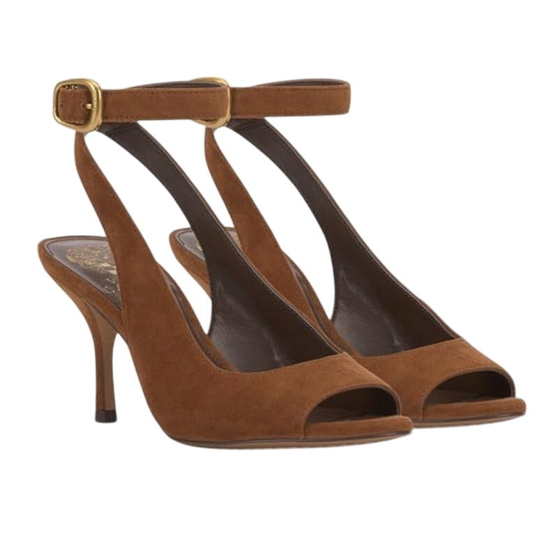 Vince Camuto Womens Pavles Ankle Strap Heeled Sandals US 6.5 M Brown Suede NIB