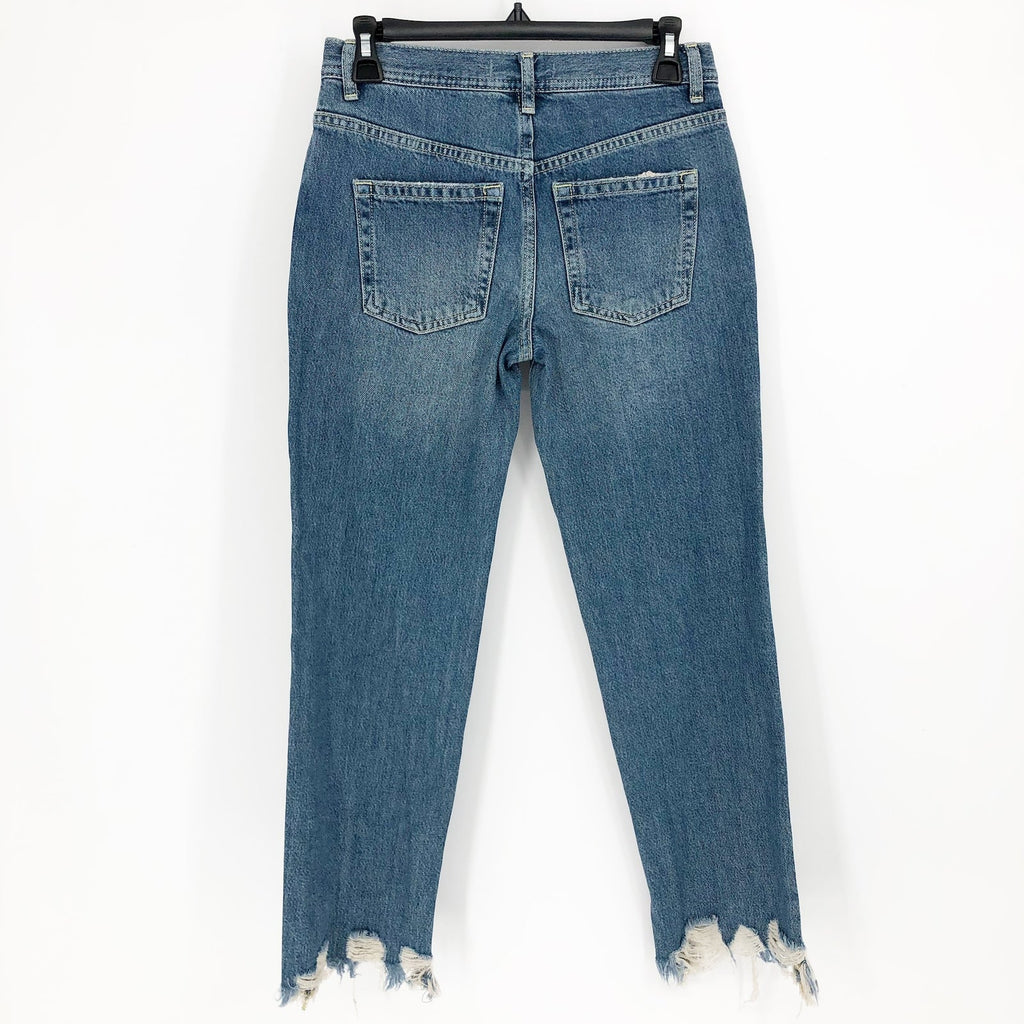 WE THE FREE BY FP Maggie Straight-Leg Jeans Size 24 Blue Raw Hem Mid-Rise NWOT
