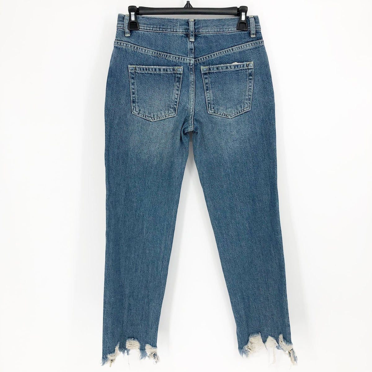 WE THE FREE BY FP Maggie Straight-Leg Jeans Size 24 Blue Raw Hem Mid-Rise NWOT