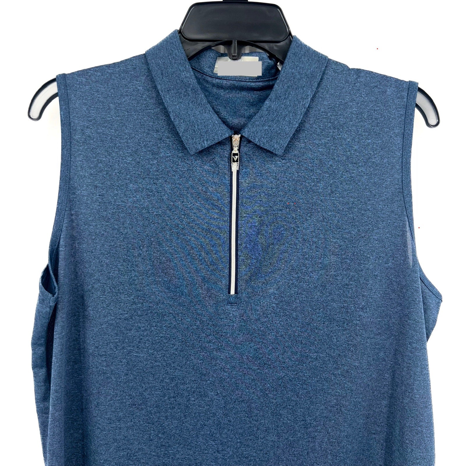 CALLAWAY Women's 1/4 Zip Sleeveless Polo Shirt Large Blue True Navy Heather NWT