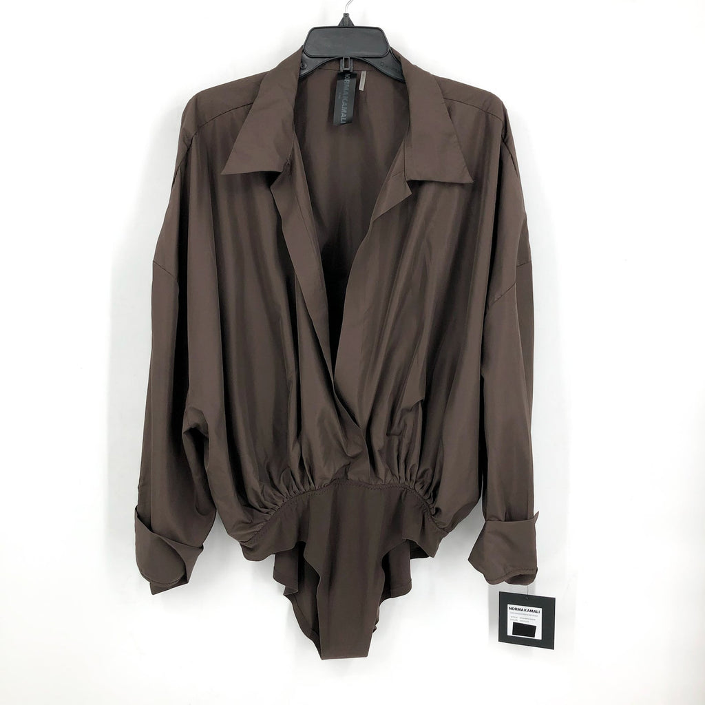 NORMA KAMALI Super Oversized Boyfriend NK Shirt Bodysuit Large Brown NWT