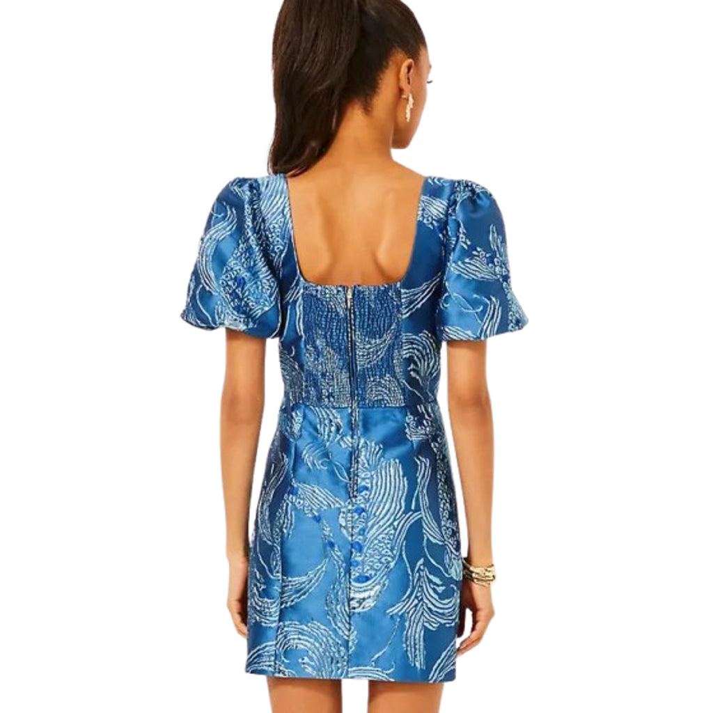 LILLY PULITZER Booker Romper Size 2 Blue Dancing Koi Metallic Jacquard NWOT