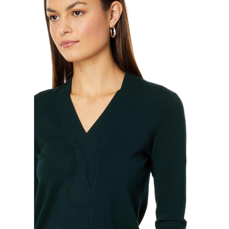 ELLIOTT LAUREN Womens Marella Fitted Sweater Large Evergreen Twist Detail NWT