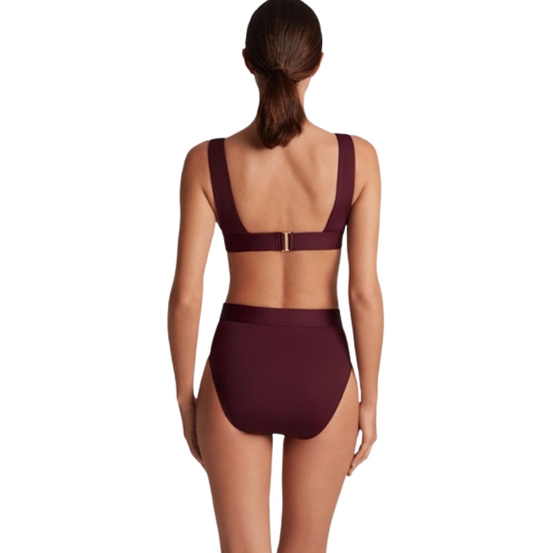 LAUREN RALPH LAUREN Women Banded High Waist Bikini Bottom Size 14 Red Claret NWT